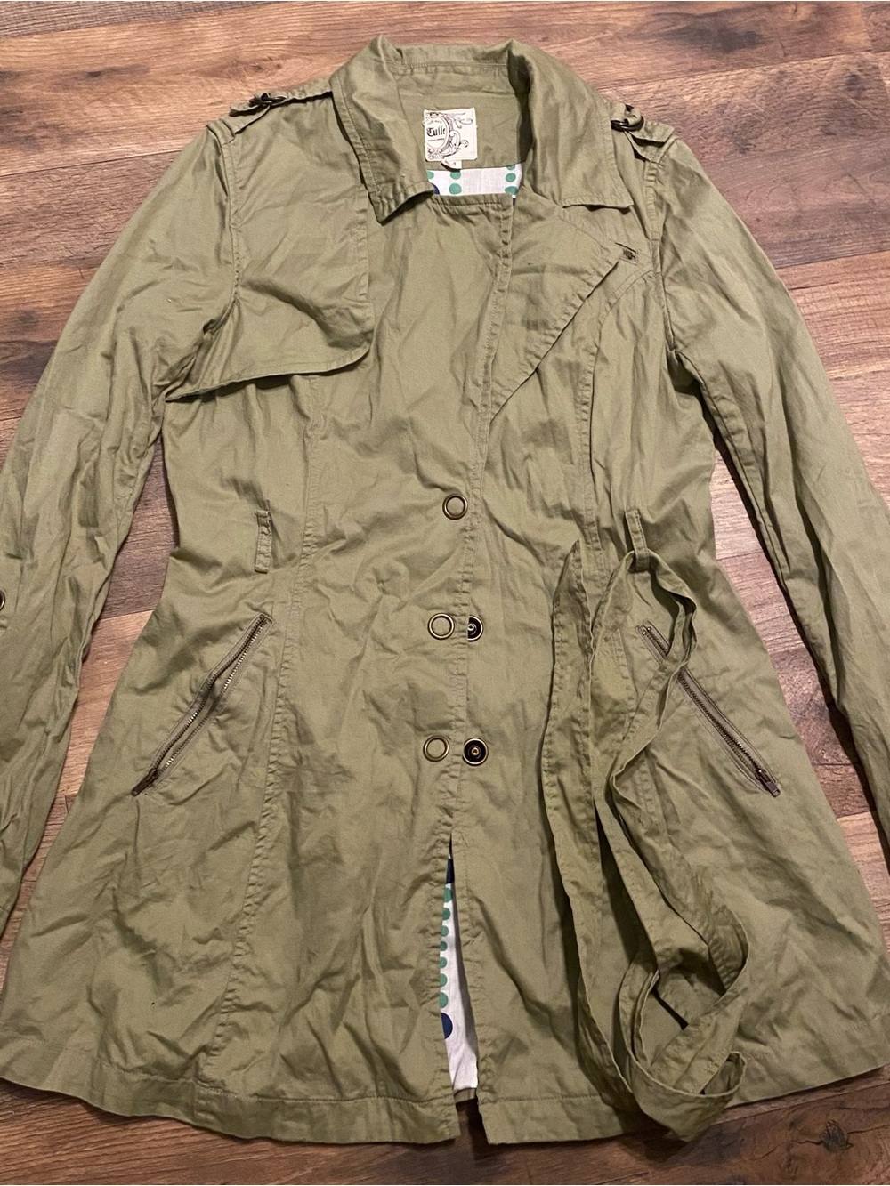 Tulle Olive Green Women's Trench Coat with Waist Tie